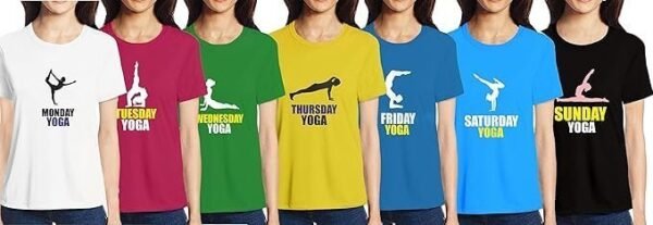 Pooplu Women's Regular Fit Yoga Combo Cotton Graphic Printed Round Neck Half Sleeves Pack of 7 Multicolour Yoga T Shirt.Yoga, Exercise, Gym, Fitness Pootlu Tshirts