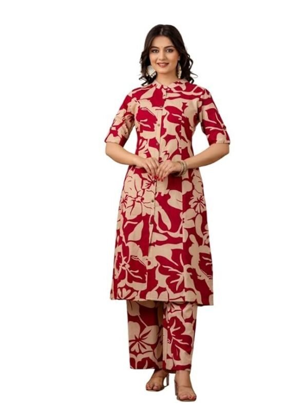 MF Hayat Women Pure Cotton Printed Long Front Slit Kurta and Pant Set Co-Ords Set for Women