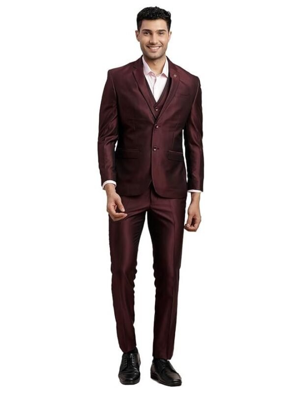 Turtle Men Poly-Viscose Dobby Print Full Sleeve Three Piece Party Suit