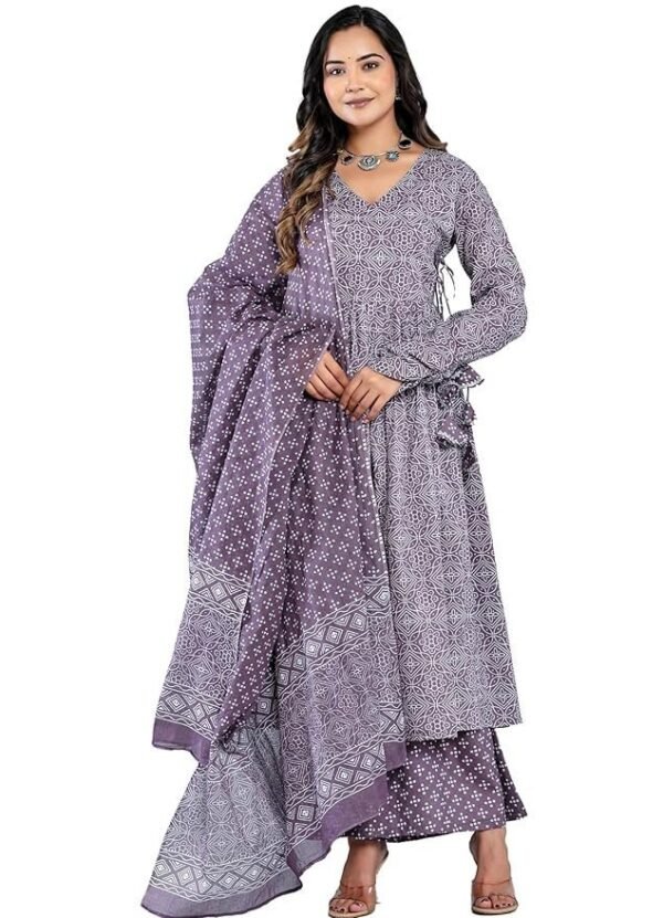 Amayra Women's Pure Cotton Printed Anarkali Kurta Set with Palazzo Pants & Dupatta- Ethnic Wear