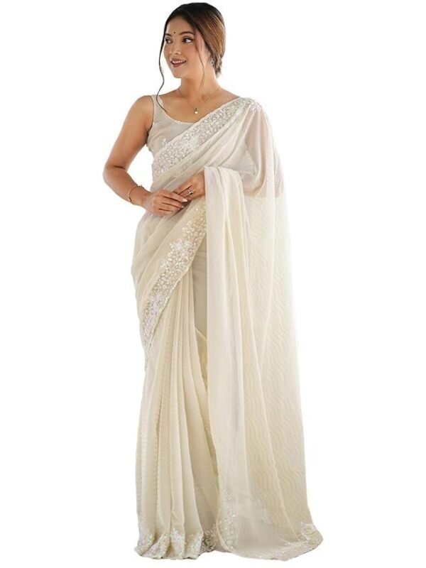 AKHILAM Women's Georgette Embellished Saree With Unstitched Blouse