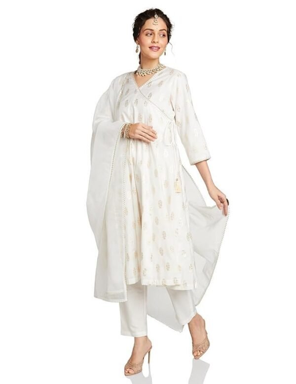 Amazon Brand - Myx Women's Embroidered Anarkali Kurta Set with Organza Dupatta in Chanderi Blend | Latest Design | Available in Plus Sizes