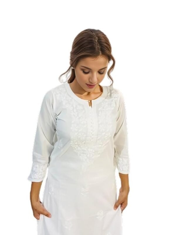 Pure Elegance: Handcrafted Chikankari White Cotton Kurta - Timeless Beauty, Artisanal Craftsmanship