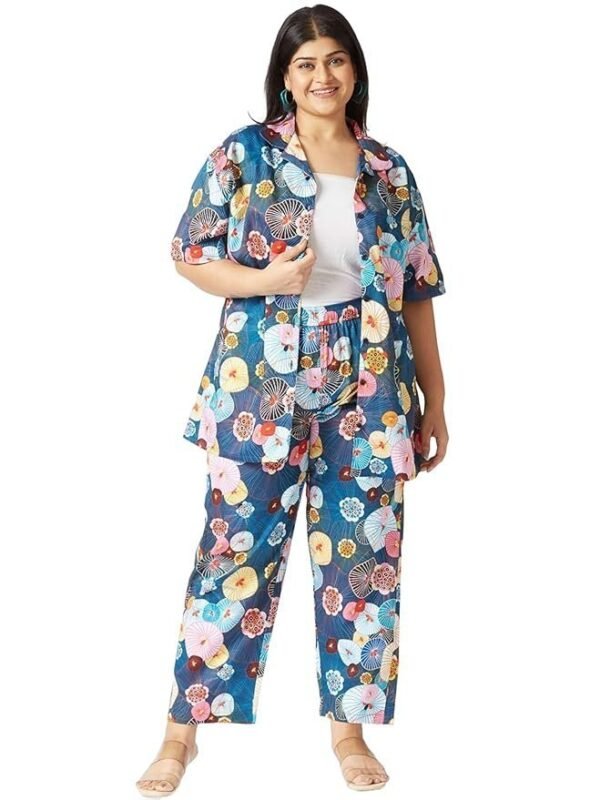 GUNIAA DreamLuxe Multi-Color Digital Printed Cotton Co-ord Nightwear Set for Women | Regular & Plus Size | Half Sleeves | Convertible Collar | Tailored Fit