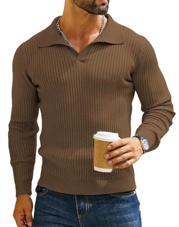 DENIMHOLIC Men's Cotton Full Sleeve Collar Polo Sweater for Men, Rib Knitted Sweaters for Men Winter