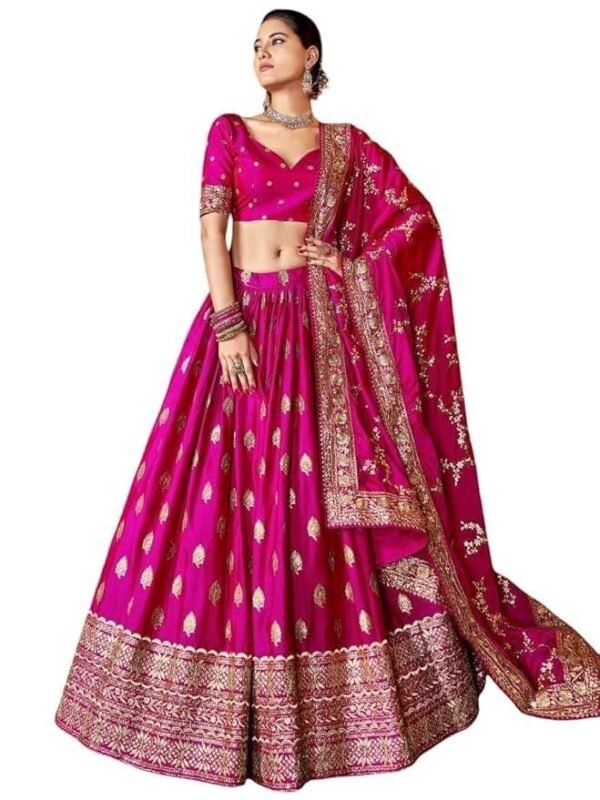 Zeel Clothing Women's Art Silk Sequins Zari Embroidered Art Silk Semi Stitched Lehenga Choli With Dupatta