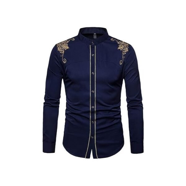 ZAFONI Men Shirts, Spring Style Solid Floral Embroidered Solid Dress Shirts Slim Fit Casual Long Sleeve Shirt