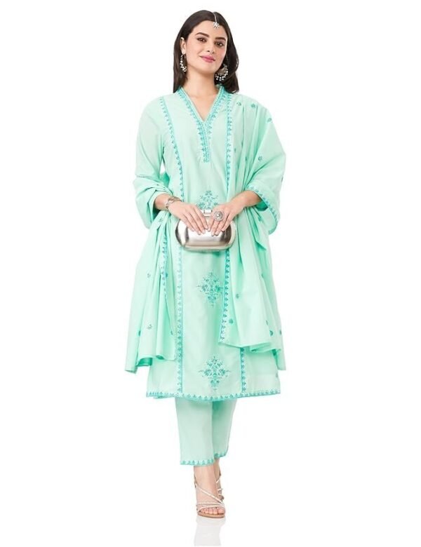 Myx Women's Embroidered Cotton Kurta Pant Set with Dupatta