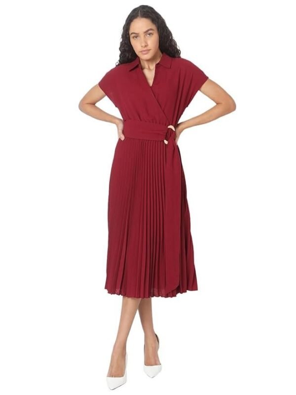 VERO MODA Women Cap Sleeves Fit & Flare Midi Dress with Belt