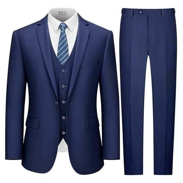 LUPURTY Men's Suits Slim Fit, 3 Piece Suits for Men, 2 Buttons Solid Jacket Vest Pants, Tuxedo Set for Business, Wedding