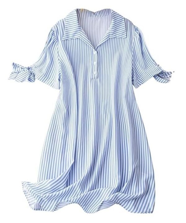Leriya Fashion Striped Shirt Style Mini Dress for Women | Collared Casual A-Line | Tunic with Tie Sleeves & Front Buttons