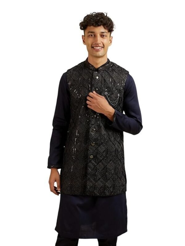Manyavar Men's Velvet Embroidered|Sequins Jacket Set