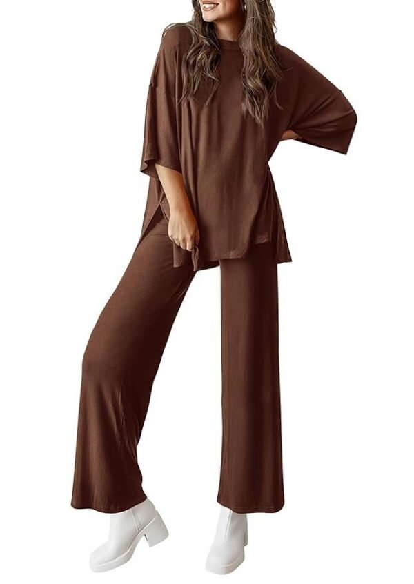 PRETTYGARDEN Women's 2 Piece Outfits Casual Short Sleeve Pullover Tops and Wide Leg Pants Lounge Sets Tracksuits