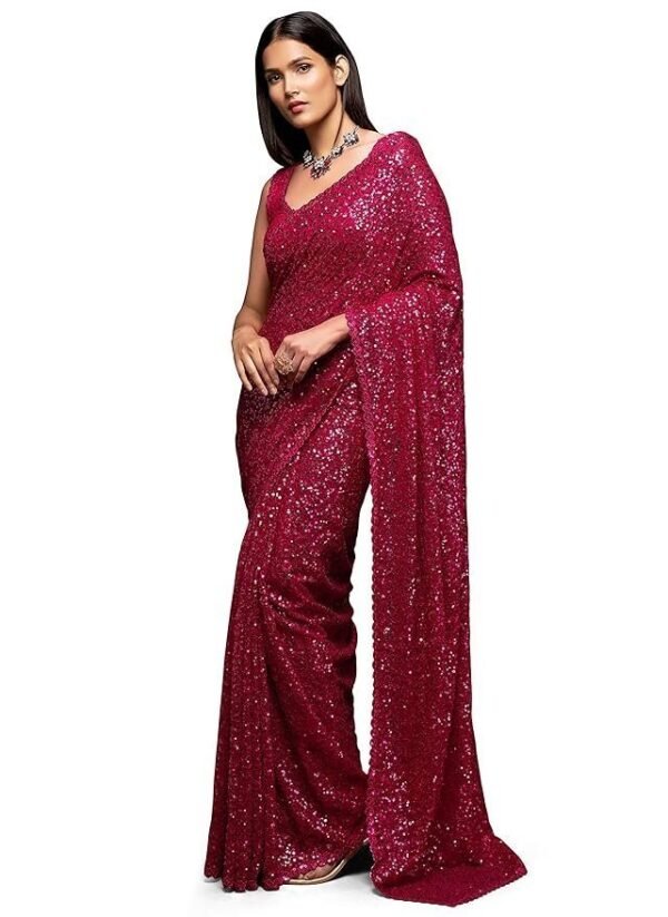 Zeel Clothing Women's Sequins Work Heavy Georgette Saree with Blouse