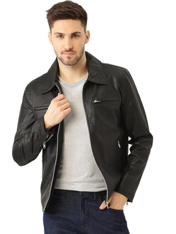 Leather Retail Men's Black Solid Jacket