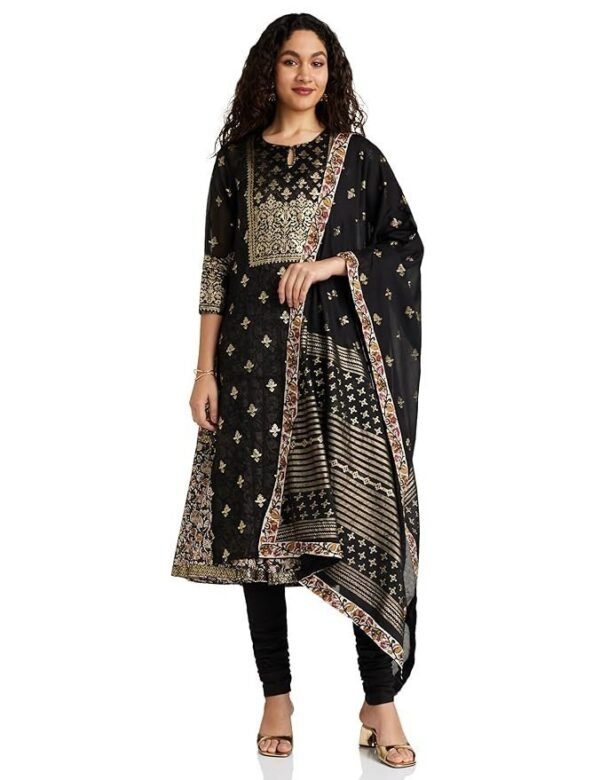 BIBA Women Art Silk Double Layered Kurta Churidar Suit Set