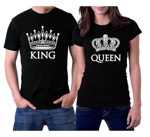 picontshirt King and Queen Couple T-Shirts Men 3XL / Women XL Black Crowns