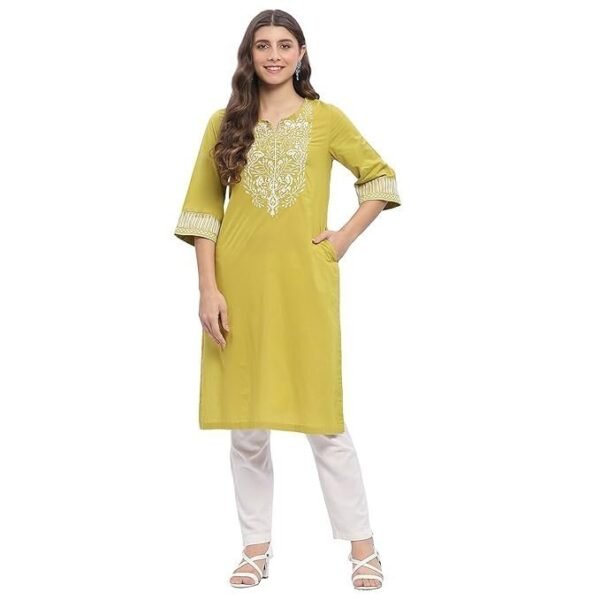 BIBA Women Cotton Straight Embroidered Kurta