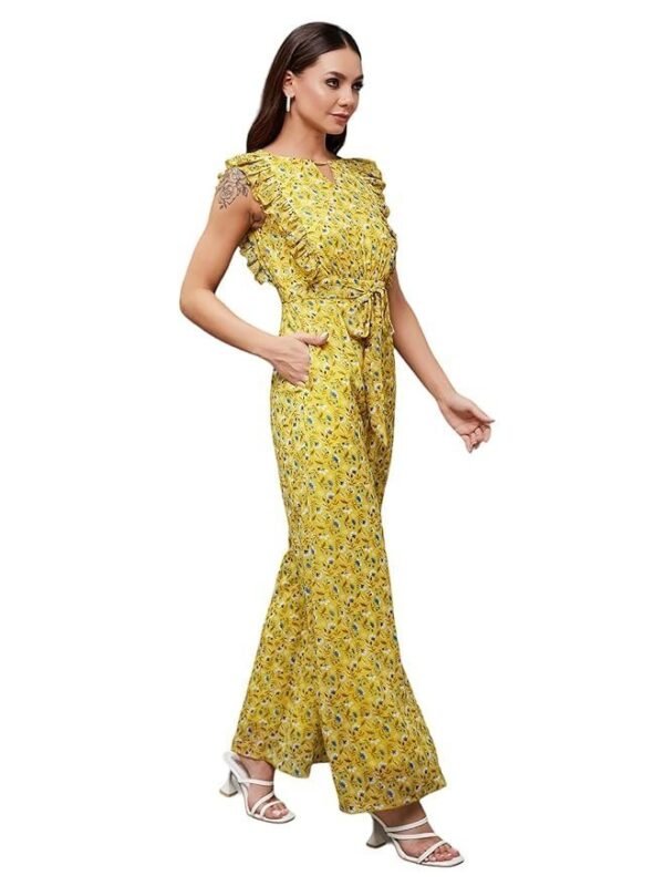 Miss Chase Women's Round Neck Sleeveless Floral Wide Leg Jumpsuit with Pockets