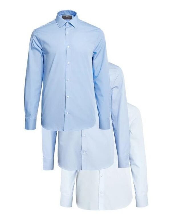 Marks & Spencer Mens Solid Polyester Blend Collared Neck Slim Fit Easy Iron Shirt