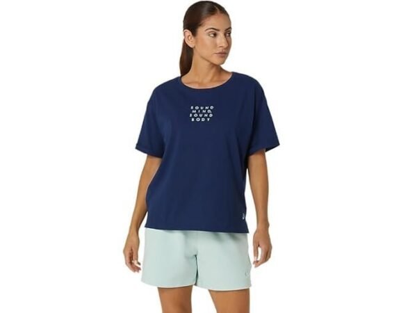 ASICS womens Blue Expanse W TRG CORE RELAXED GRAPHIC TEE