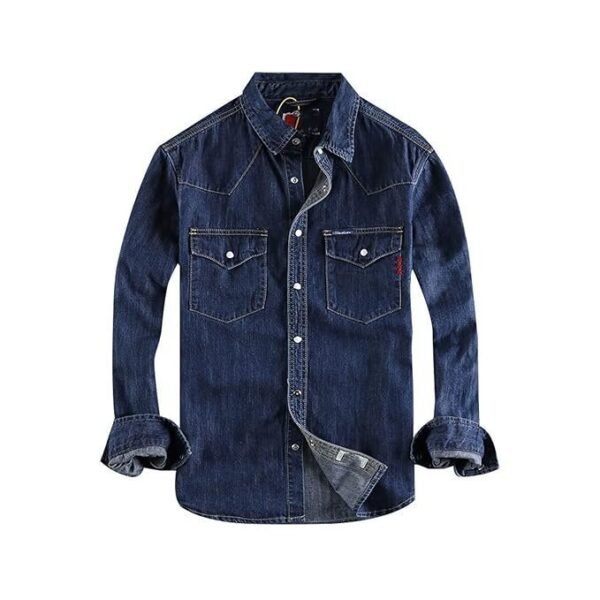 DILLERLE Mens Long Sleeve Shirts Worker Mens Denim Shirt Cotton Water Washing Styles Fashion Pocket Button Long Sleeve Tops Shirts for Male