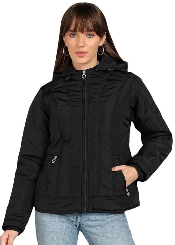 ELLIPSE Nylon Full Sleeves Regular Fit Fashionable & Stylish Winter Waterproof Jakcet With Hoodie For Women's
