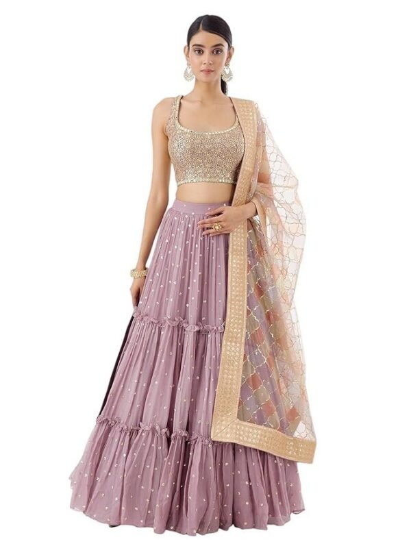 Zeel Clothing Women's Zari Sequins Embroidered Georgette Lehenga Choli With Dupatta