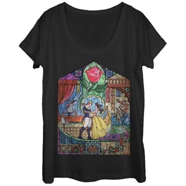 Fifth Sun Beauty and The Beast Women's Stained Glass Scoop Neck T-Shirt